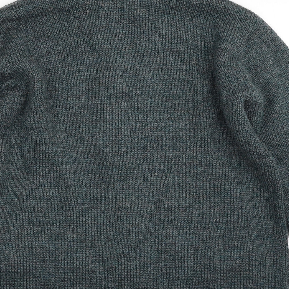 Woolovers Mens Green Mock Neck  Wool Full Zip Jumper Size S