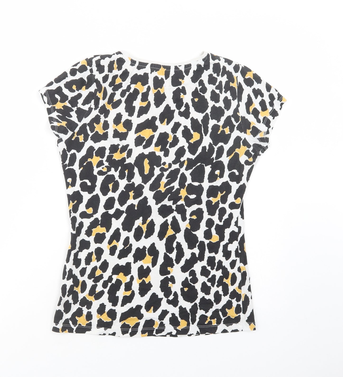 Primark Womens White Animal Print Cotton Basic T-Shirt Size 8 Crew Neck