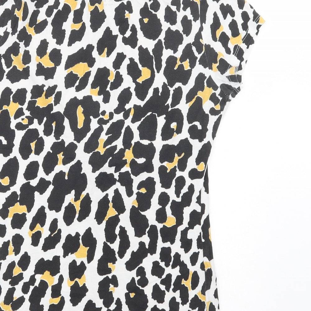 Primark Womens White Animal Print Cotton Basic T-Shirt Size 8 Crew Neck