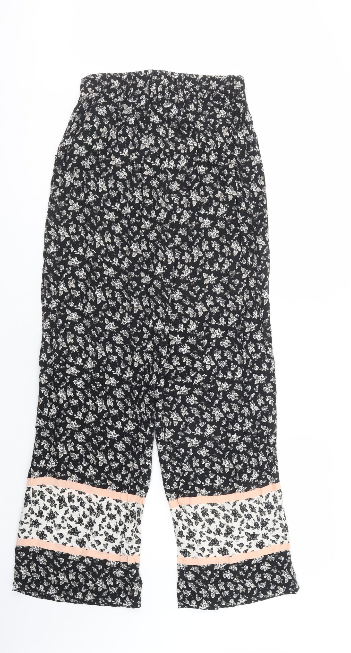 Primark Womens Black Floral Viscose Trousers  Size 8 L31 in Regular Drawstring