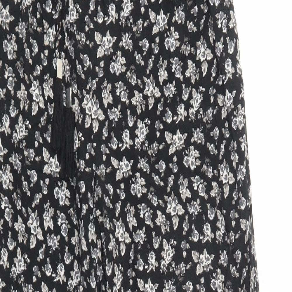 Primark Womens Black Floral Viscose Trousers  Size 8 L31 in Regular Drawstring