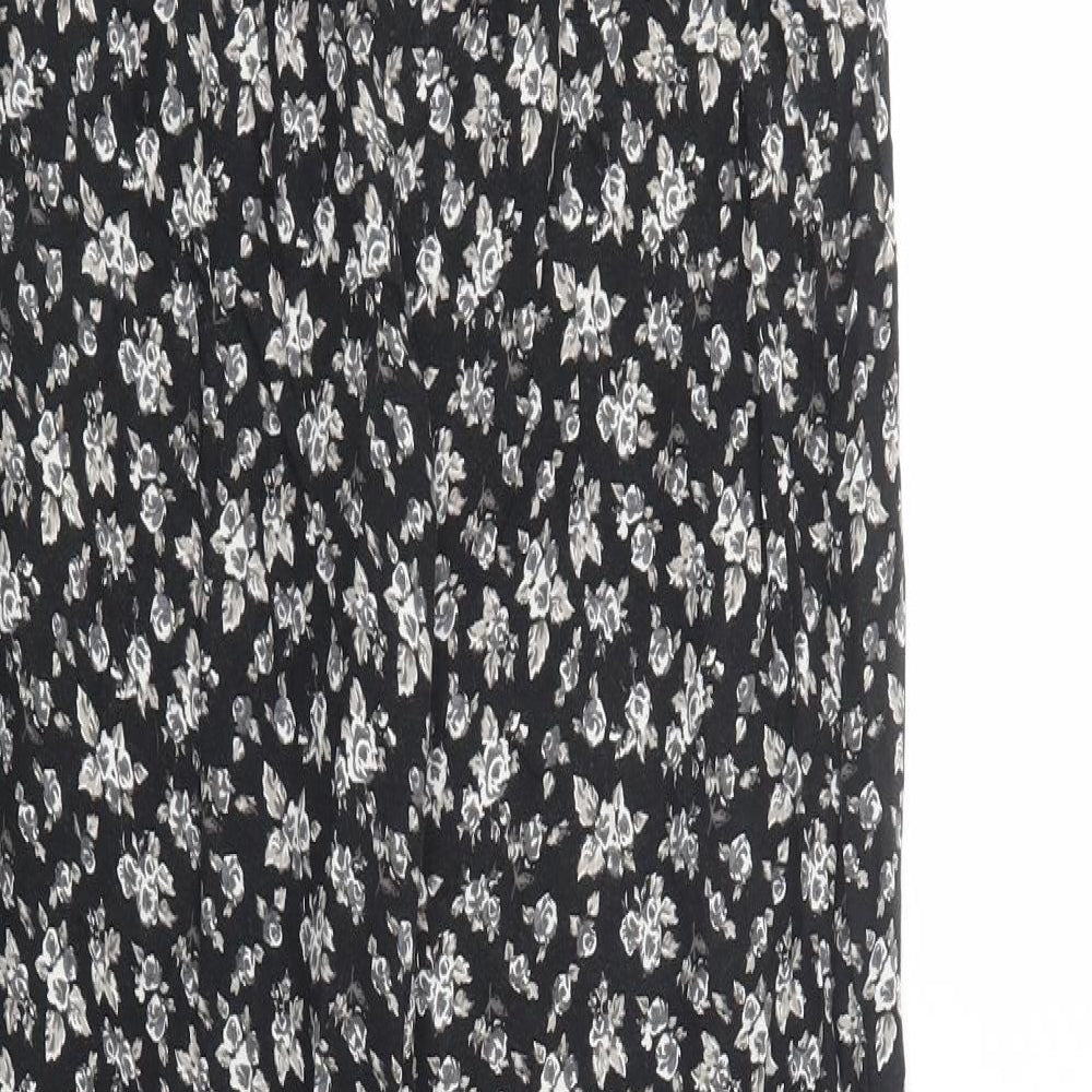 Primark Womens Black Floral Viscose Trousers  Size 8 L31 in Regular Drawstring