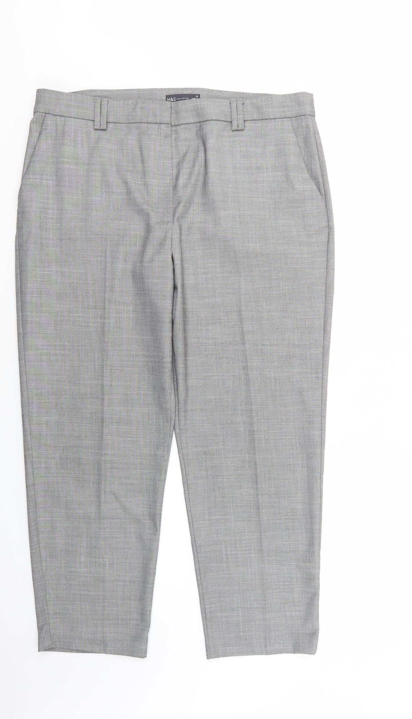 Marks and Spencer Womens Grey  Polyester Dress Pants Trousers Size 16 L28 in Regular Button