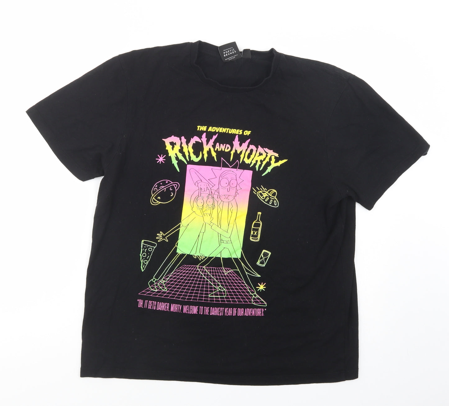 Primark Womens Black  Cotton Basic T-Shirt Size XL Crew Neck - Rick and Morty
