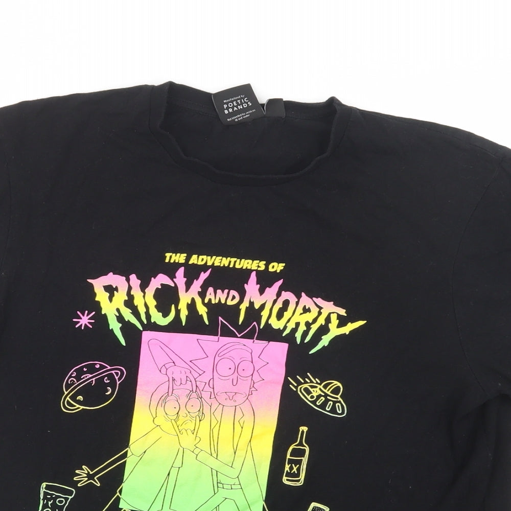 Primark Womens Black  Cotton Basic T-Shirt Size XL Crew Neck - Rick and Morty