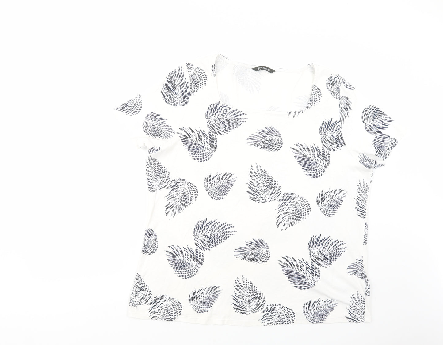 Bonmarché Womens White Floral Cotton Basic T-Shirt Size 24 Square Neck