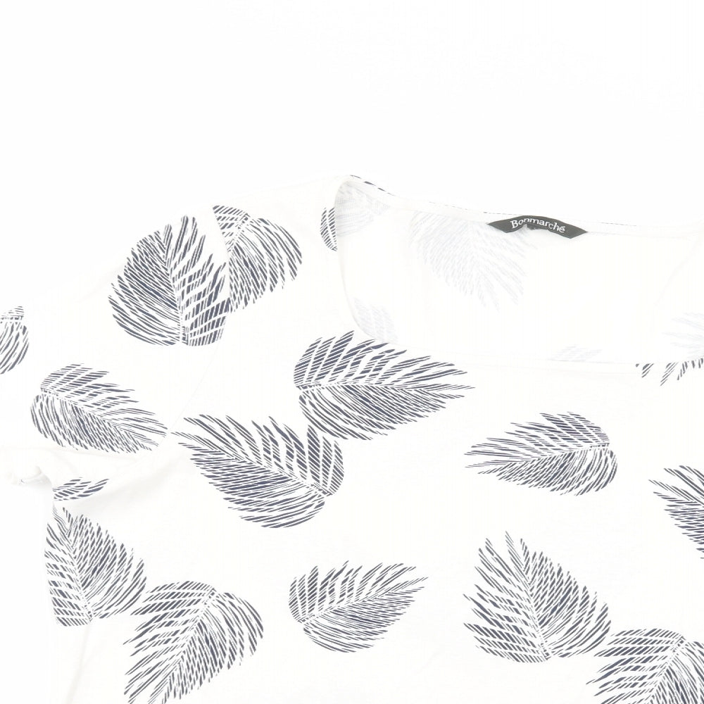 Bonmarché Womens White Floral Cotton Basic T-Shirt Size 24 Square Neck