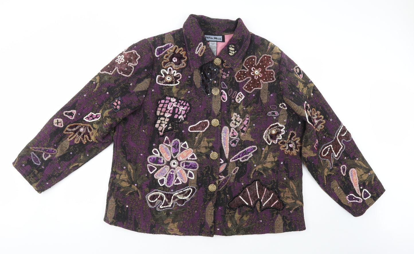 Indigo Moon Womens Purple Floral  Jacket Blazer Size XL  Button