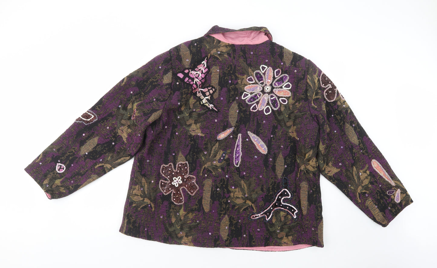 Indigo Moon Womens Purple Floral  Jacket Blazer Size XL  Button