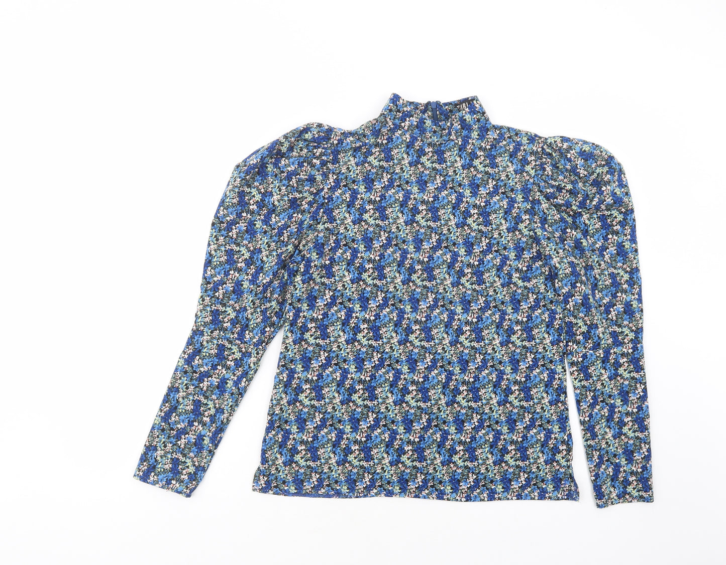 Girl In Mind Womens Blue Floral Polyester Basic Blouse Size 8 Mock Neck