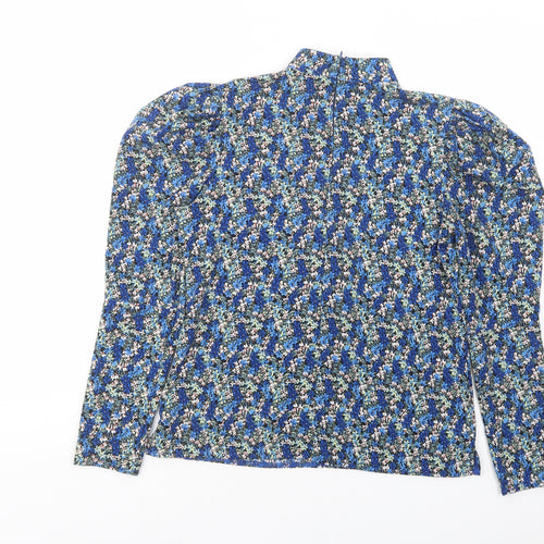 Girl In Mind Womens Blue Floral Polyester Basic Blouse Size 8 Mock Neck