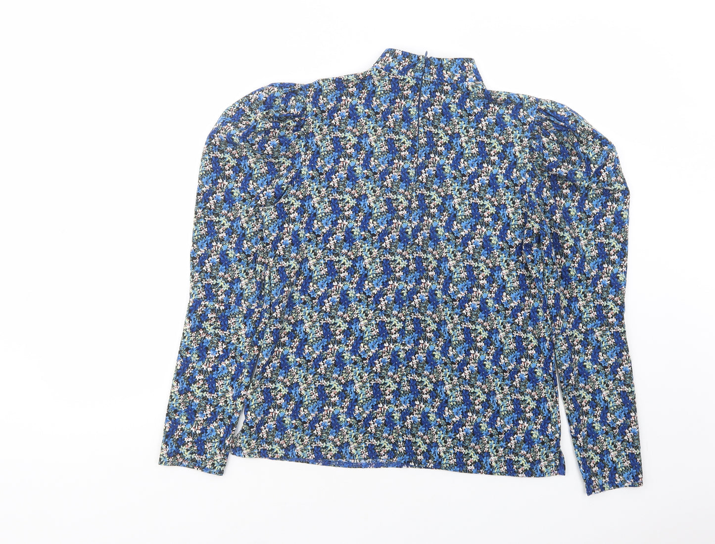 Girl In Mind Womens Blue Floral Polyester Basic Blouse Size 8 Mock Neck