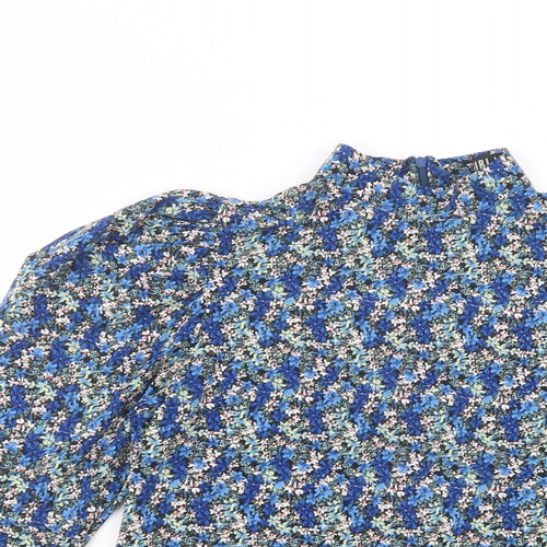 Girl In Mind Womens Blue Floral Polyester Basic Blouse Size 8 Mock Neck