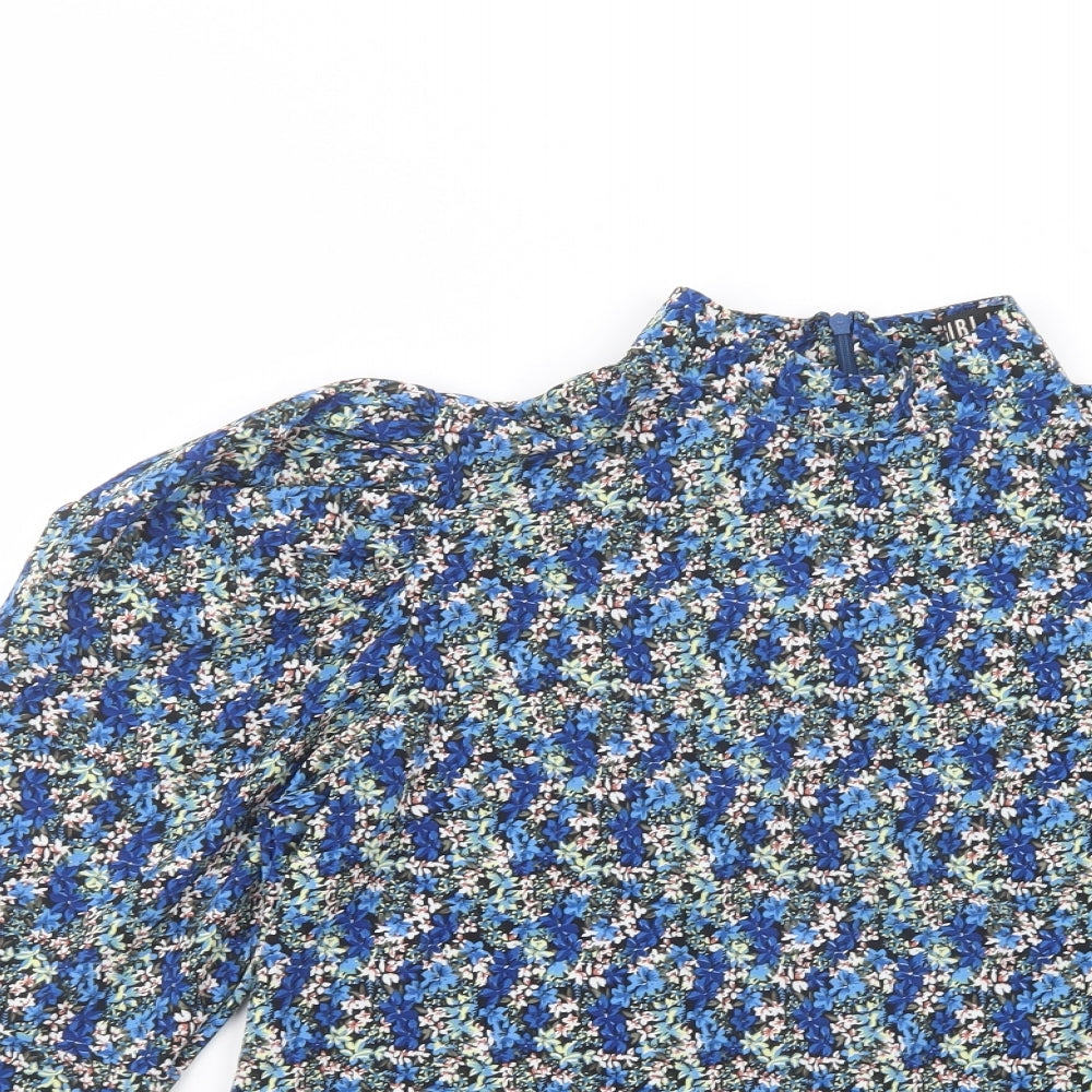 Girl In Mind Womens Blue Floral Polyester Basic Blouse Size 8 Mock Neck
