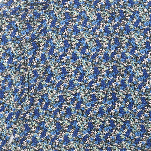 Girl In Mind Womens Blue Floral Polyester Basic Blouse Size 8 Mock Neck