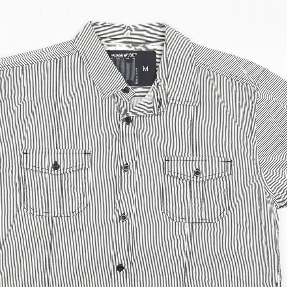 Urban Spirit Mens White Striped Cotton  Button-Up Size M Collared Button