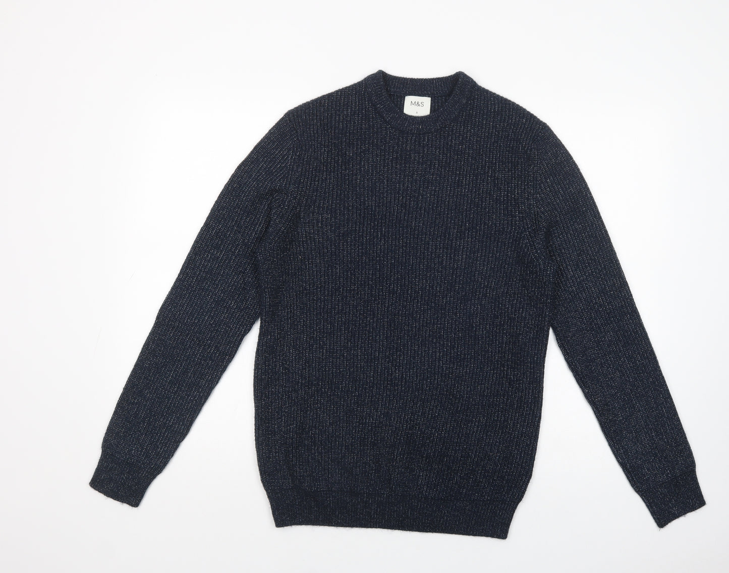 Marks and Spencer Mens Blue Crew Neck  Acrylic Pullover Jumper Size S