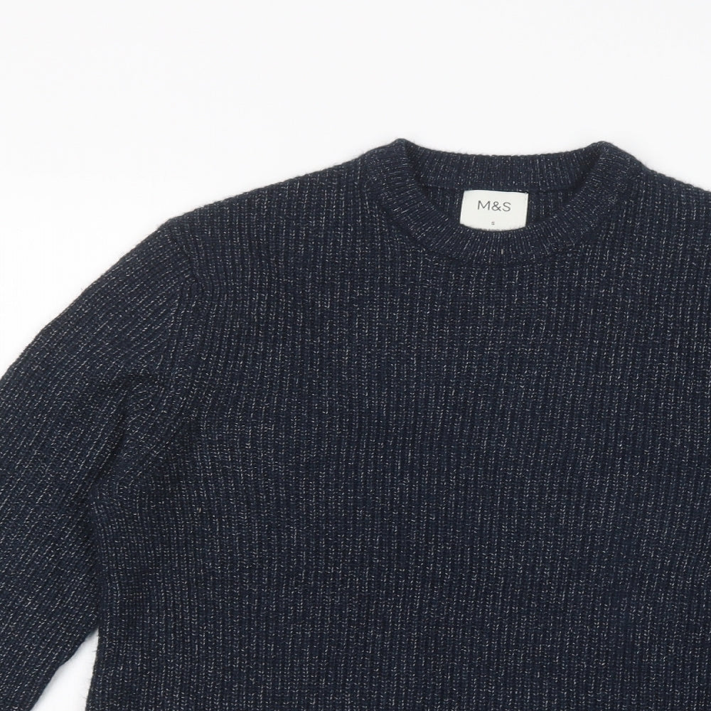 Marks and Spencer Mens Blue Crew Neck  Acrylic Pullover Jumper Size S