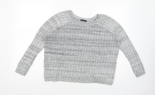 Front view of River Island women’s grey boat neck cotton jumper, size UK 12