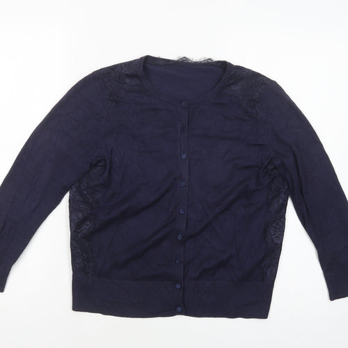Coast Womens Blue Crew Neck  Viscose Cardigan Jumper Size M   - Lace Detail