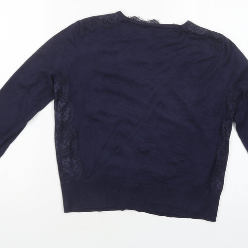 Coast Womens Blue Crew Neck  Viscose Cardigan Jumper Size M   - Lace Detail