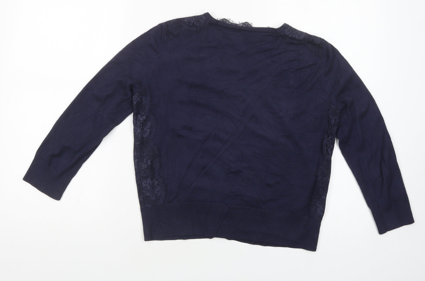 Coast Womens Blue Crew Neck  Viscose Cardigan Jumper Size M   - Lace Detail