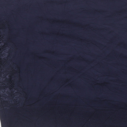 Coast Womens Blue Crew Neck  Viscose Cardigan Jumper Size M   - Lace Detail