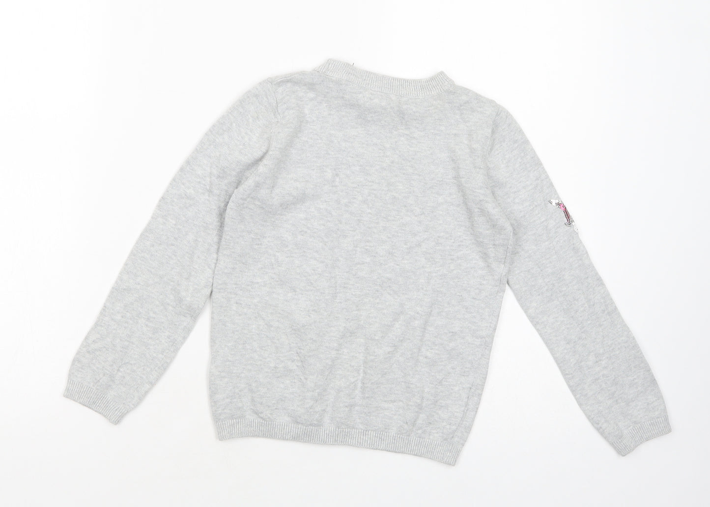 Primark Girls Grey Crew Neck  Cotton Pullover Jumper Size 6-7 Years  Pullover - Unicorn