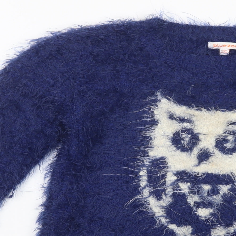 Blue Zoo  Girls Blue Crew Neck  Polyester Pullover Jumper Size 9-10 Years  Pullover - Owl