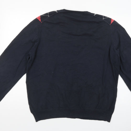 Marks and Spencer Mens Blue V-Neck Argyle/Diamond Cotton Pullover Jumper Size 2XL