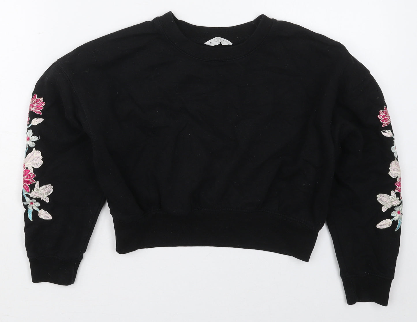 Matalan Girls Black Floral Cotton Pullover Sweatshirt Size 11 Years  Pullover