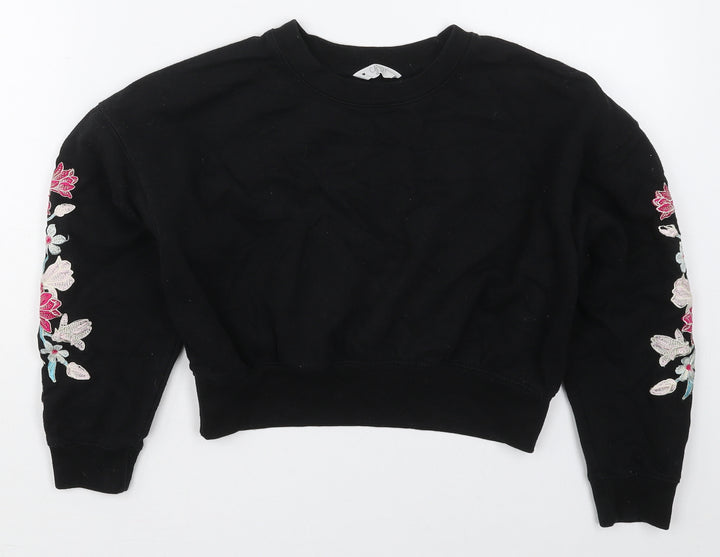 Matalan Girls Black Floral Cotton Pullover Sweatshirt Size 11 Years  Pullover