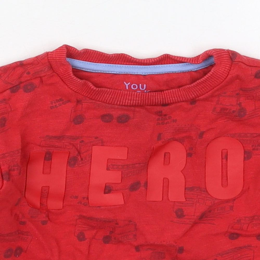 Mothercare Boys Red  Cotton Basic T-Shirt Size 18-24 Months Crew Neck Pullover - Hero