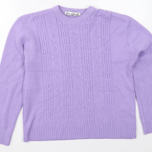 Pure & Natural Womens Purple Crew Neck  Acrylic Pullover Jumper Size M