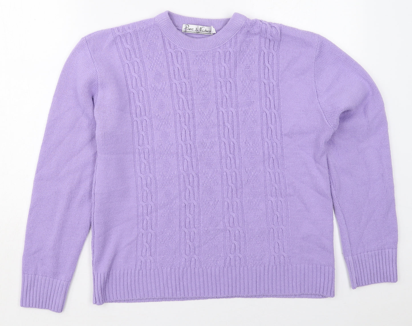 Pure & Natural Womens Purple Crew Neck  Acrylic Pullover Jumper Size M