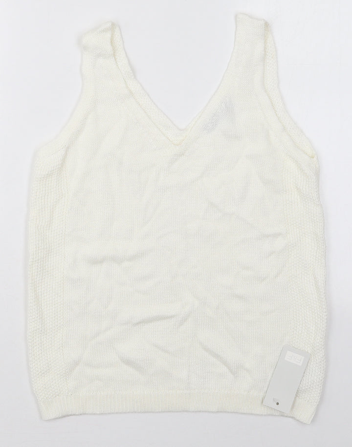 F&F Womens White V-Neck Cotton Vest Jumper Size 8