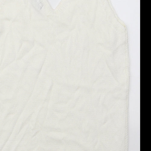 F&F Womens White V-Neck  Cotton Vest Jumper Size 8