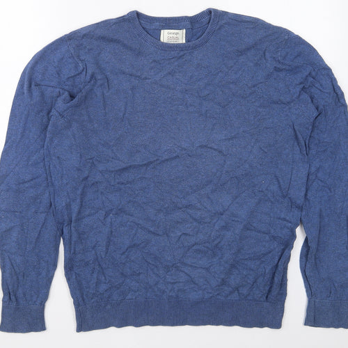 George Mens Blue Crew Neck  Cotton Pullover Jumper Size M