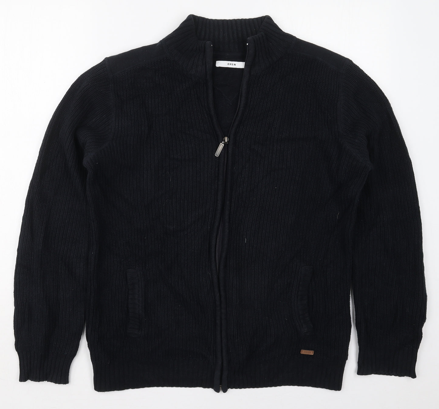 Open Mens Blue Round Neck  Cotton Full Zip Jumper Size M