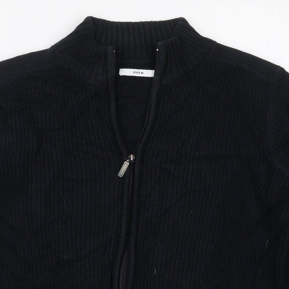 Open Mens Blue Round Neck  Cotton Full Zip Jumper Size M