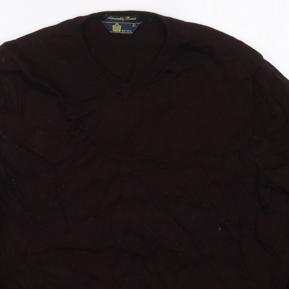 Admiral Mens Red V-Neck  Wool Pullover Jumper Size L   - Burgundy