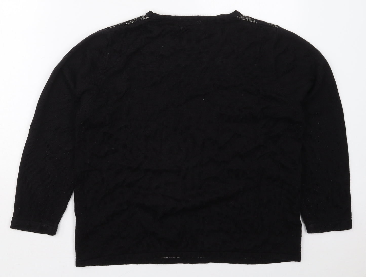 Alexara Womens Black Crew Neck Floral Acrylic Pullover Jumper Size L