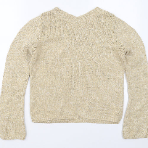 Marks and Spencer Womens Beige V-Neck  Cotton Pullover Jumper Size 14