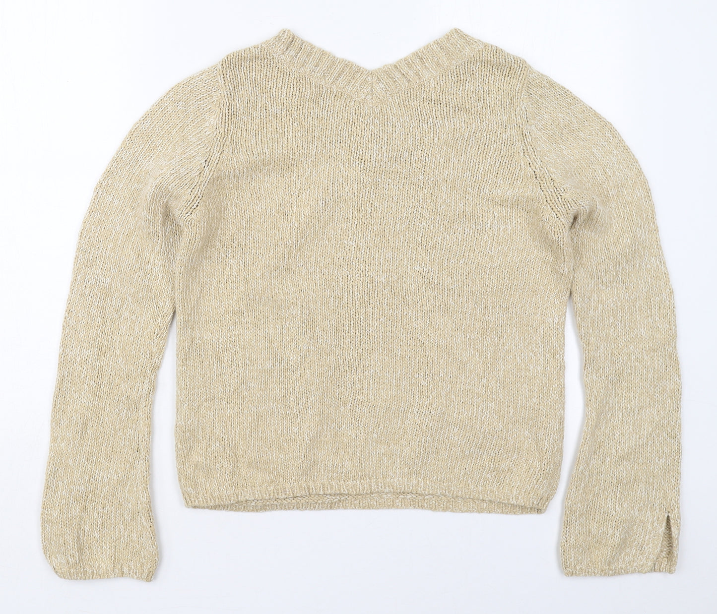 Marks and Spencer Womens Beige V-Neck  Cotton Pullover Jumper Size 14