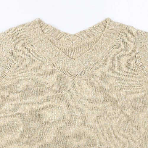 Marks and Spencer Womens Beige V-Neck  Cotton Pullover Jumper Size 14