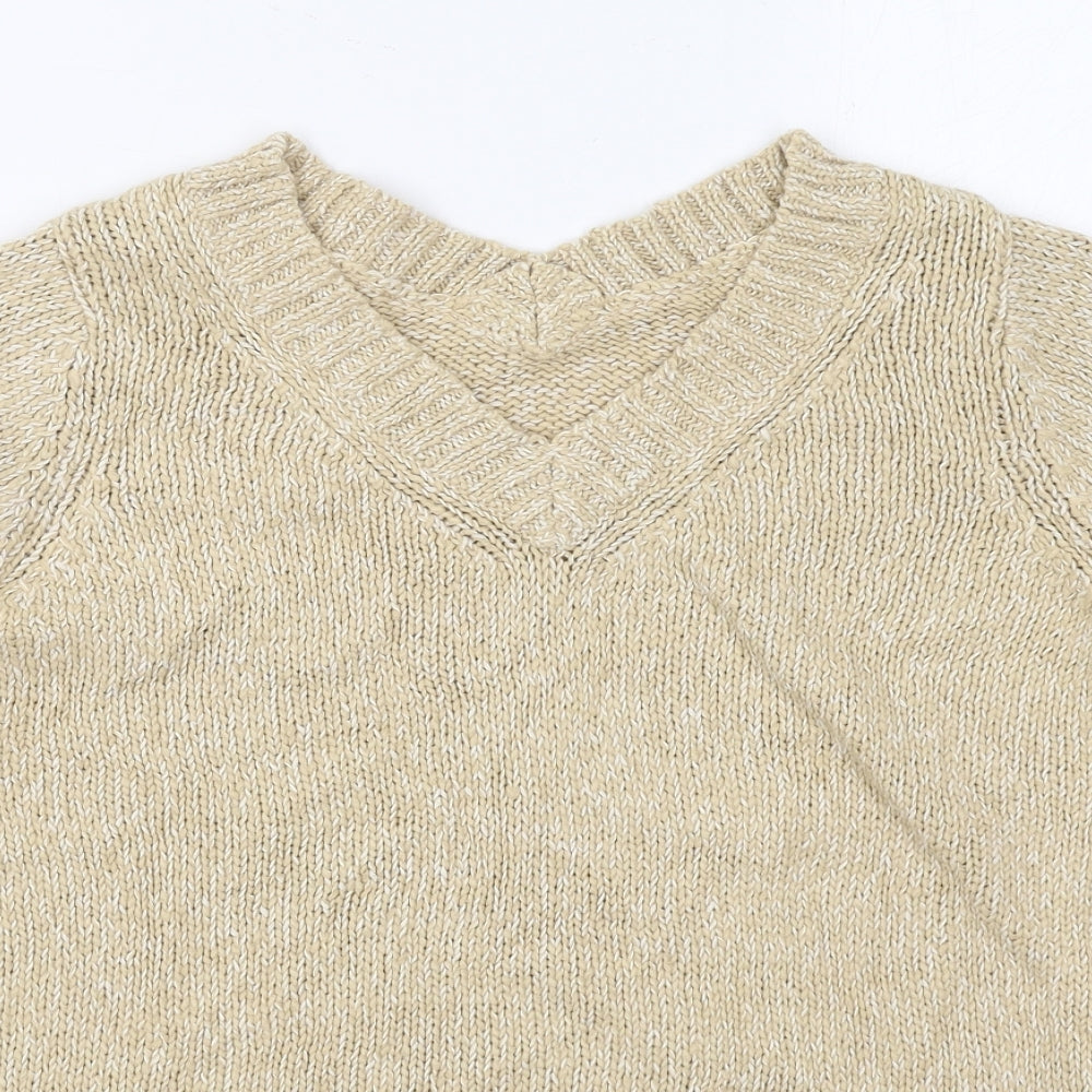 Marks and Spencer Womens Beige V-Neck  Cotton Pullover Jumper Size 14