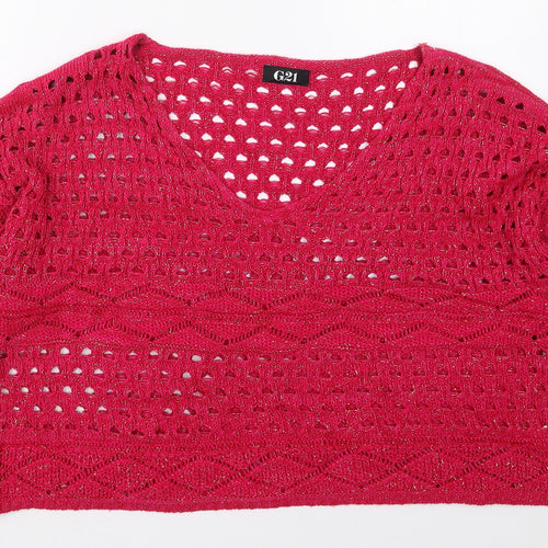 George Womens Pink V-Neck  Acrylic Pullover Jumper Size 16