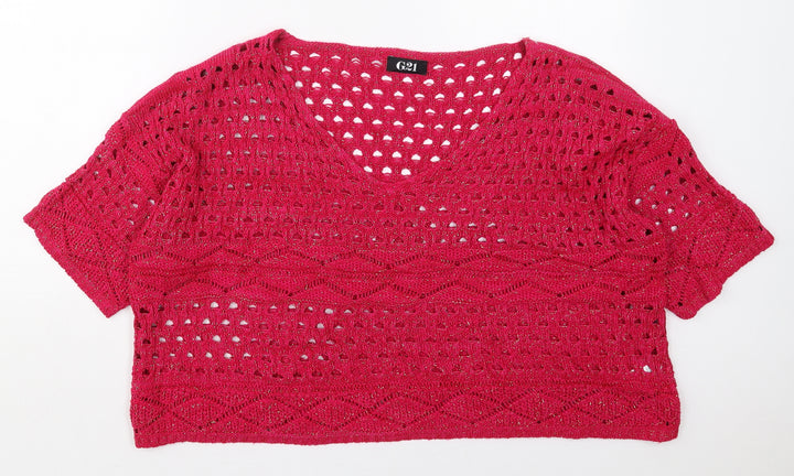 George Womens Pink V-Neck Acrylic Pullover Jumper Size 16