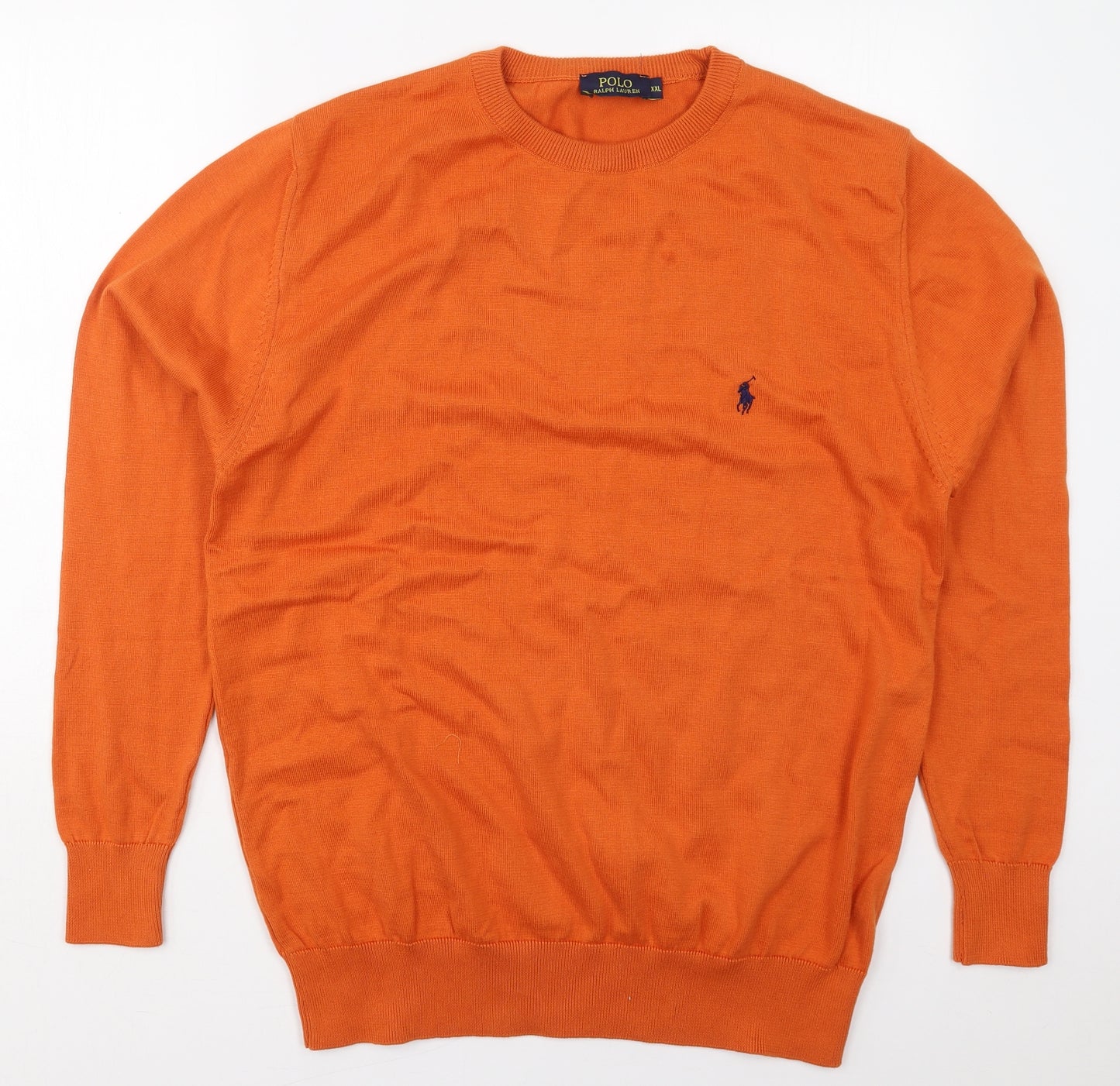 Ralph Lauren Mens Orange Crew Neck  Cotton Pullover Jumper Size XL