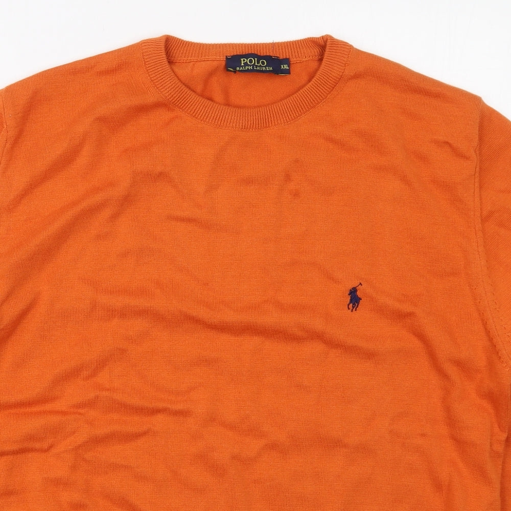 Ralph Lauren Mens Orange Crew Neck  Cotton Pullover Jumper Size XL